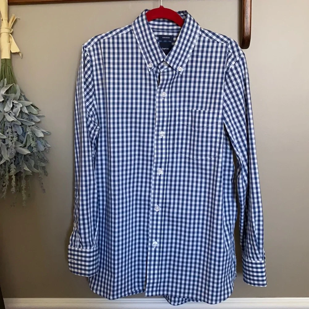 Gap Kids Non Iron Woven Gingham Long sleeve Shirt Size L Classic Preppy